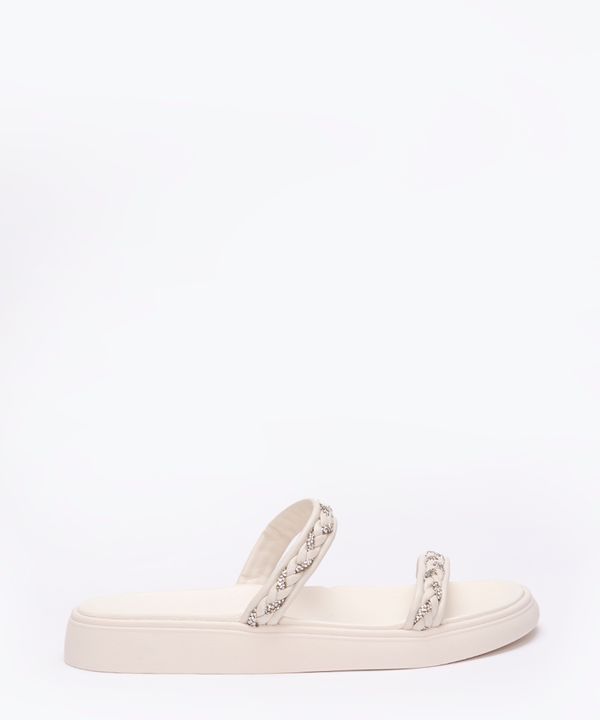 sandália flatform tiras tranças brilhos moleca off white 37