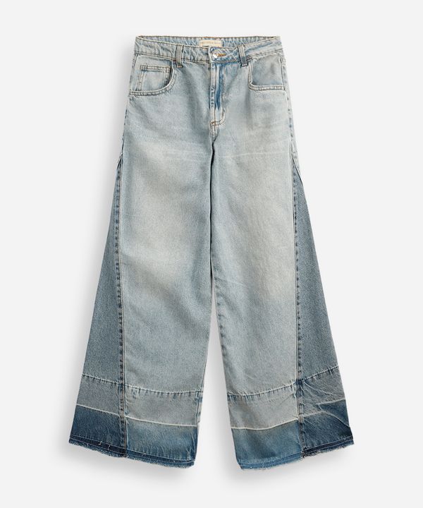 calça jeans wide leg recorte lateral azul 16