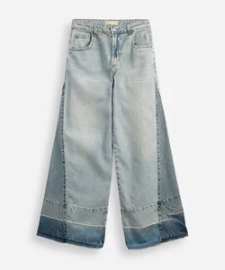 calça jeans wide leg recorte lateral azul 12