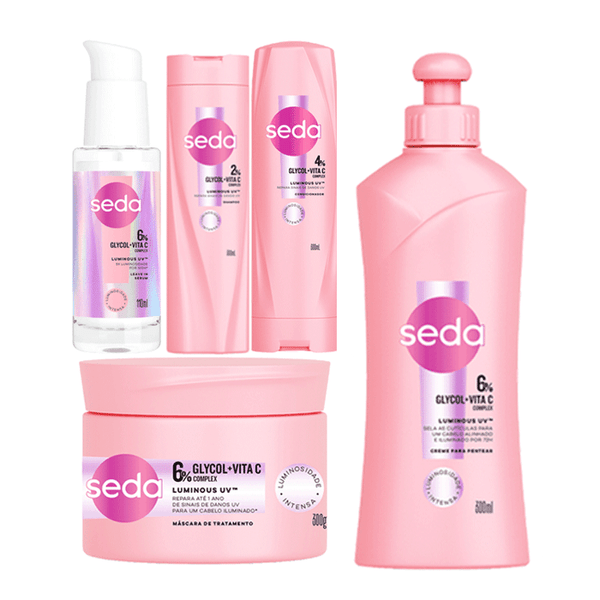 Kit Seda Luminous UV Creme para Pentear 300ml + Condicionador 300ml + Máscara 300g + Shampoo 300ml + Leave-In Sérum 110ml