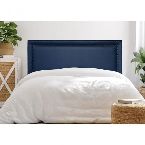 Cabeceira Casal Reta Luxo 140x60 Courino Azul - Tachas Fumê