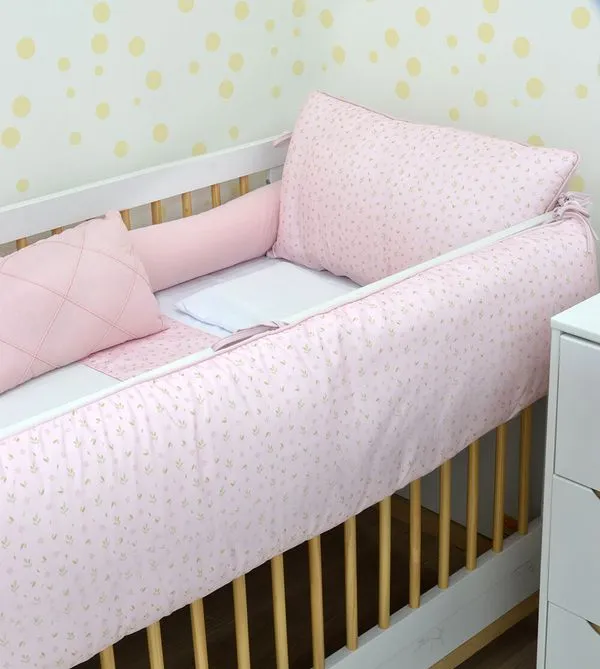 Kit Berço Floral com 7 peças Rosa