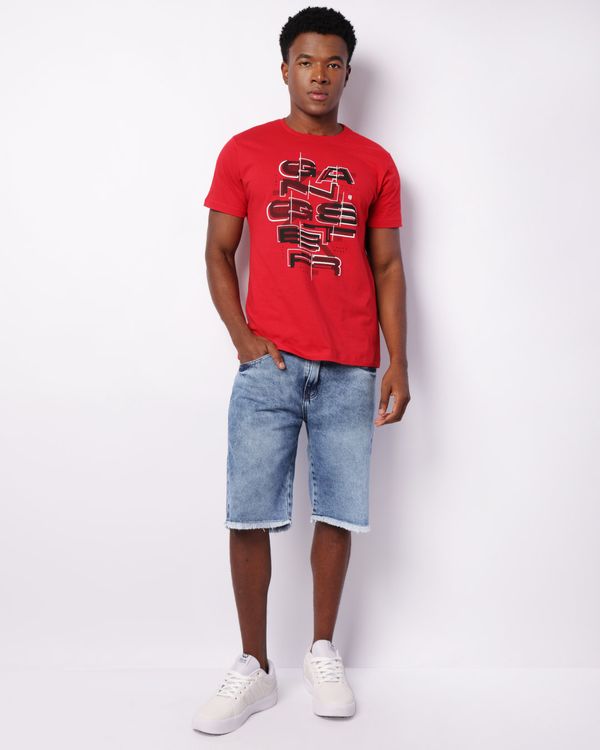 Bermuda Jeans Masculina Reta Barra Desfiada Marmorizada Azul 40