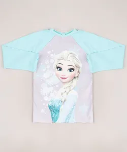 Blusa de Praia Infantil Elsa Frozen Manga Longa Verde Água 6
