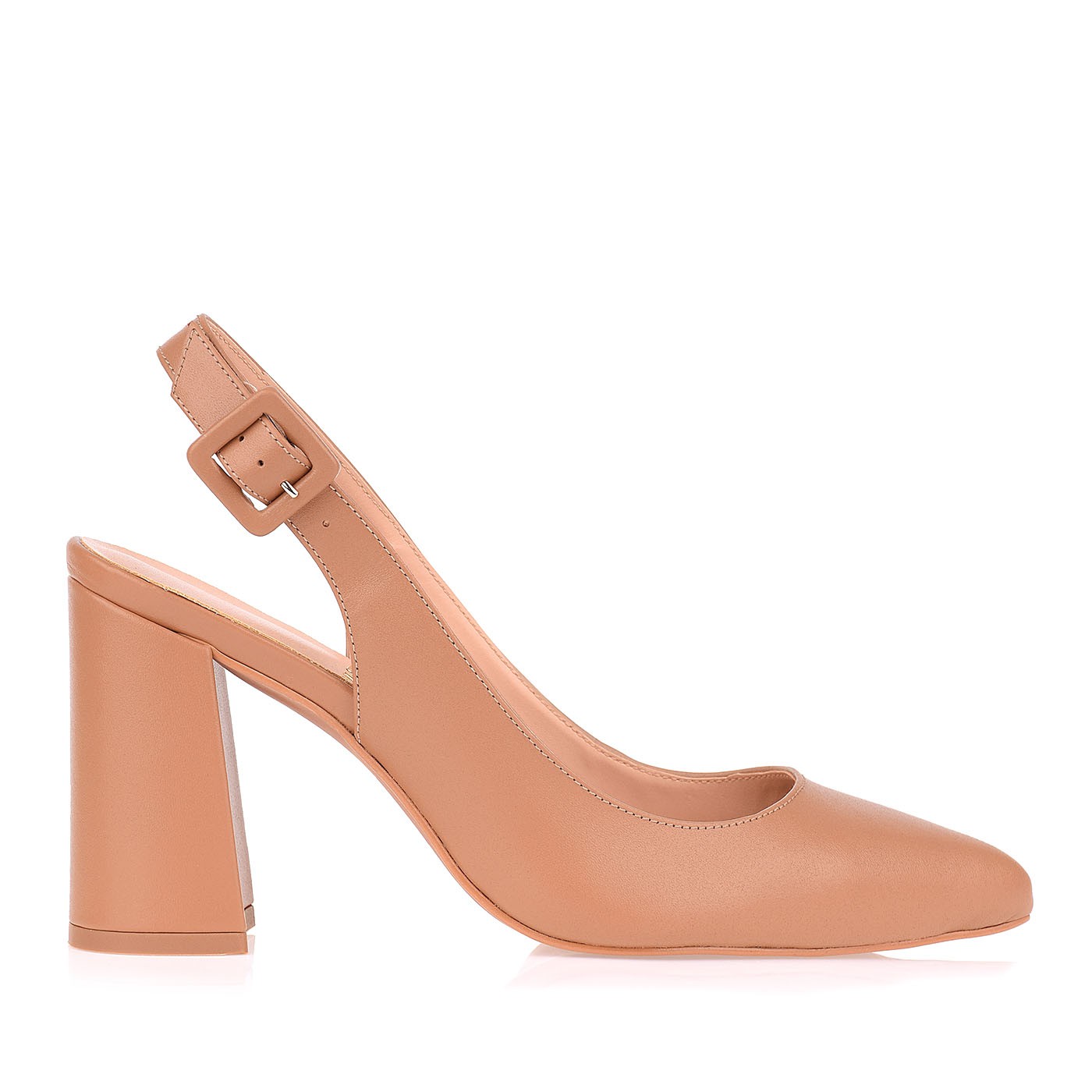 Slingback Salto Alto Couro Tan
