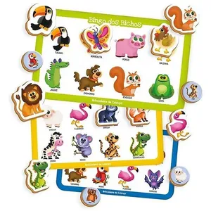 Jogo Educativo Bingo Pre School Bichos Madeira 68 Peças Animais Colorido Brincadeira de Criança Jogo Educativo Bingo Pre School Bichos Madeira 68 Peças Brincadeira de Criança