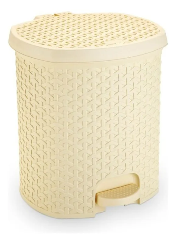 Lixeira Pedal Rattan 6 Lts Cozinha Banheiro Escritorio Creme