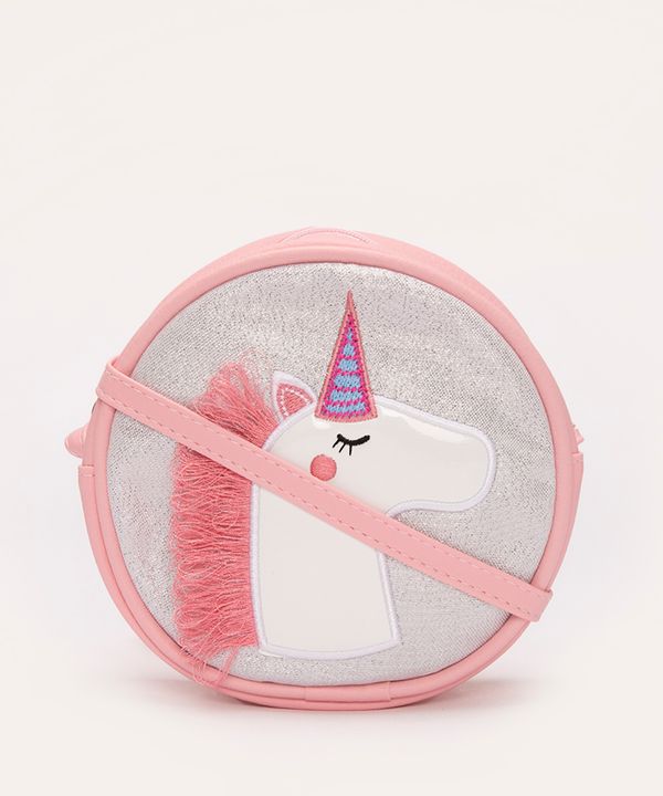 bolsa infantil transversal com glitter unicórnio rosa UNICO