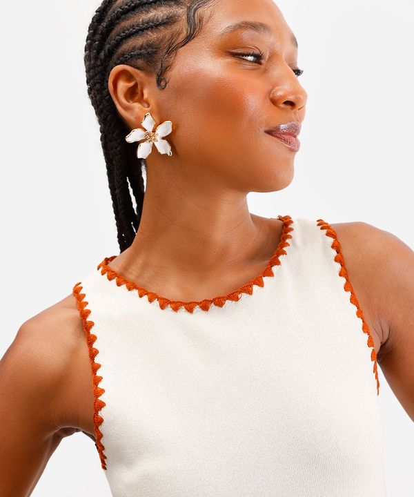 cropped de tricot com bordado bege M