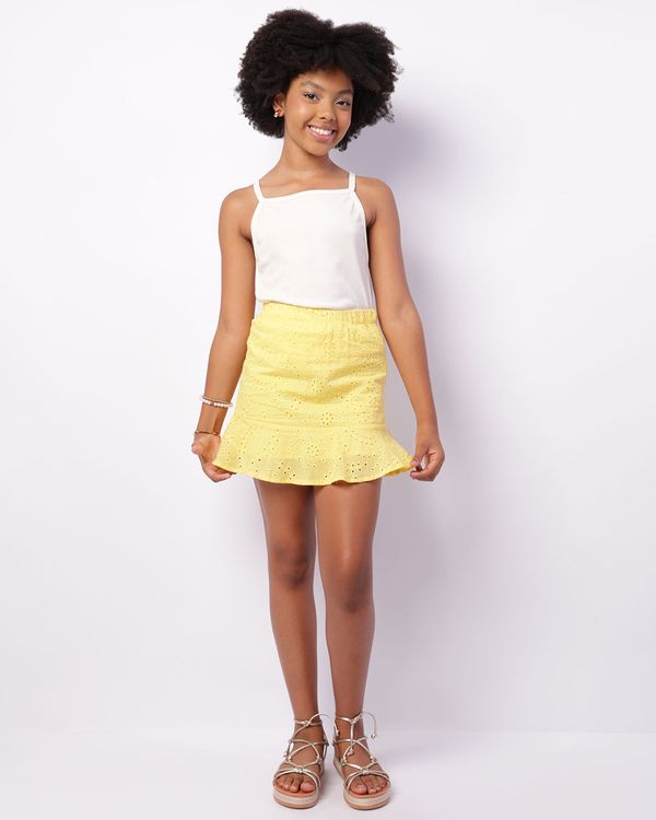 Saia Juvenil Curta Laise Com Babado Amarelo 10