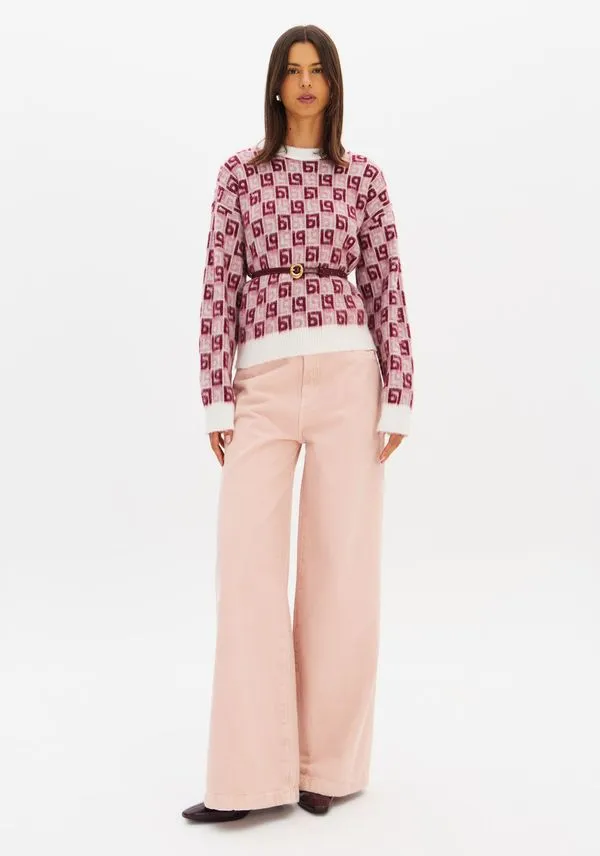 Calça Sarja Relaxed Cintura Média Rosa 40