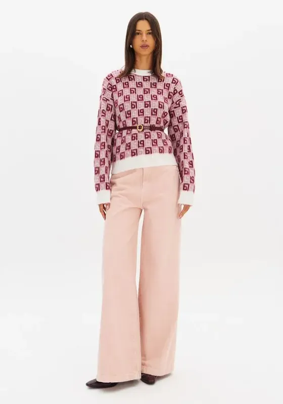 Calça Sarja Relaxed Cintura Média Rosa 40