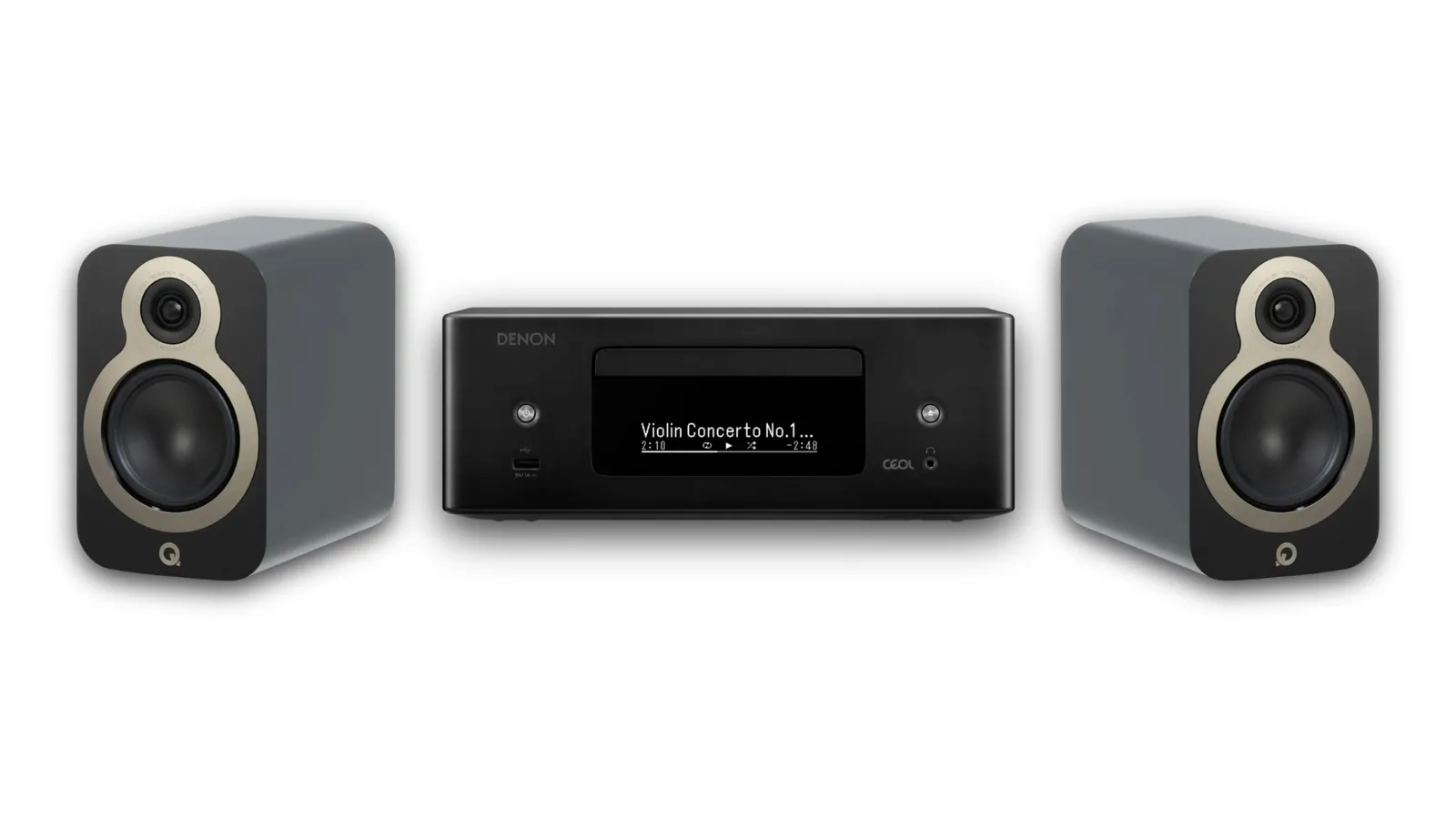 Conjunto Hi-Fi Denon CEOL RCD-N12 + Par de Caixas Q Acoustics 3020c - Sistema Estéreo Premium com Streaming, CD e Som de Alta Fidelidade
