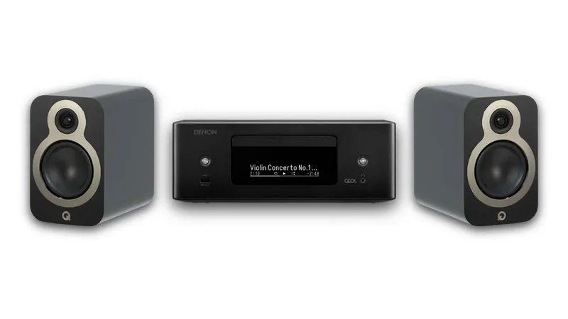 Conjunto Hi-Fi Denon CEOL RCD-N12 + Par de Caixas Q Acoustics 3020c - Sistema Estéreo Premium com Streaming, CD e Som de Alta Fidelidade
