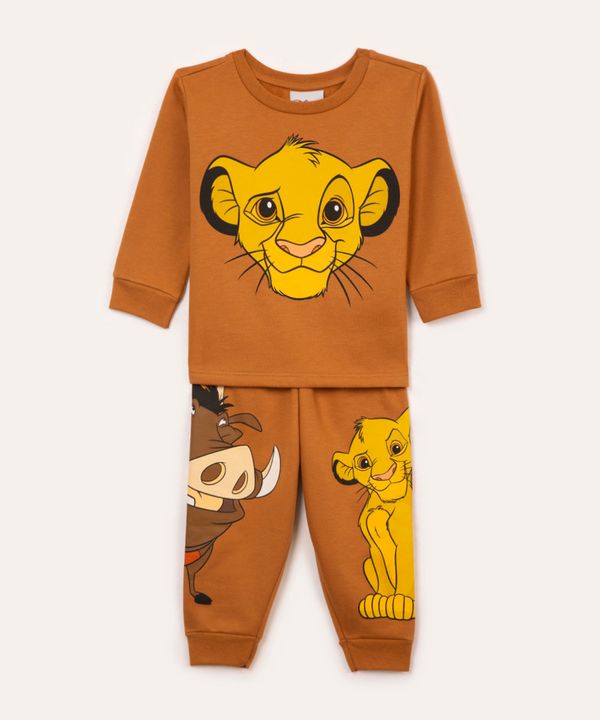 pijama de moletom infantil simba manga longa marrom 5