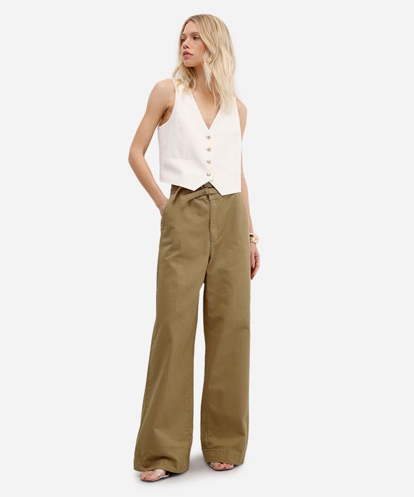 calça wide leg feminina de sarja bege 46