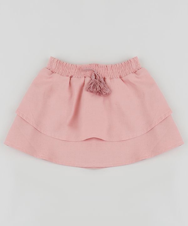 Saia com Linho Infantil com Camadas com Cordão Rosa 2