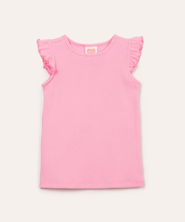 blusa de algodão infantil canelada fru fru rosa 4