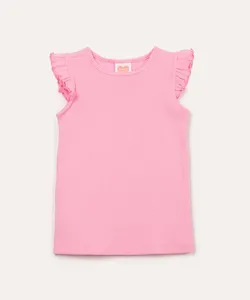 blusa de algodão infantil canelada fru fru rosa 3