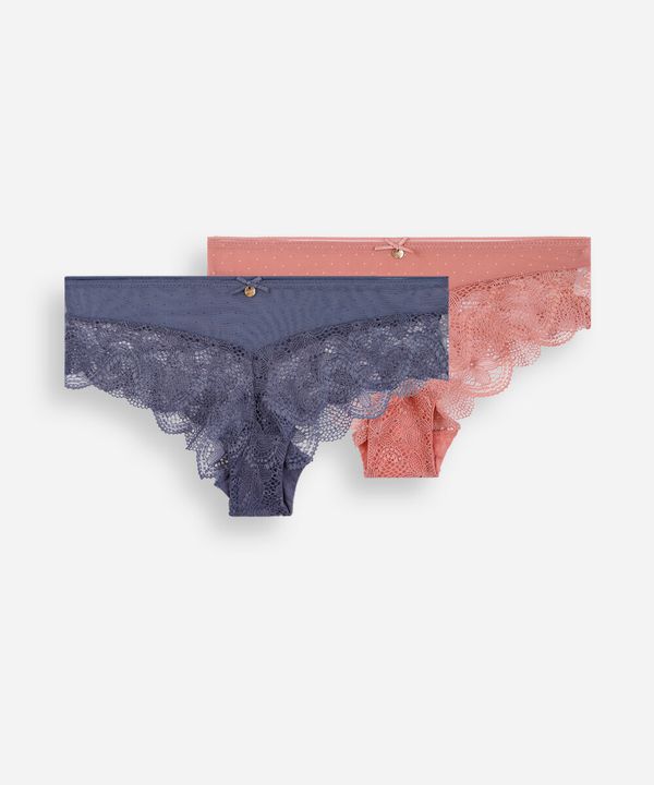 kit de 2 calcinhas caleçon feminino com renda floral colorido G