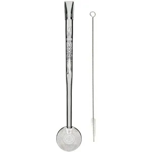 Bomba para Chimarrão Inox Bojo Mil Furos Estampada 24cm Escovinha Bortonaggio