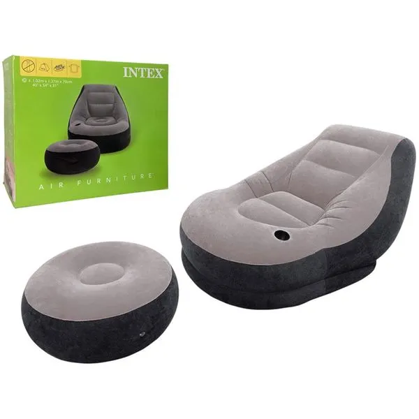 Kit 2 Peças Poltrona Inflável Intex 800-68564 Creme/Cinza Y-BI
