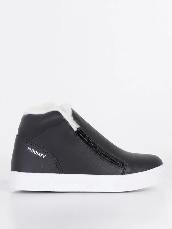 Tênis Casual com Pelinhos Juvenil Para Menina - Preto/Branco 29
