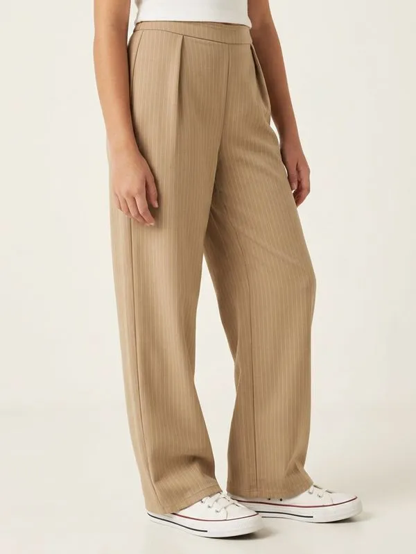 Calça Wide Leg Risca de Giz Juvenil Para Menina- BEGE 18