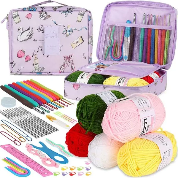 Kit Crochê Aeelike com Bolsa Organizadora Roxo Claro Colorido A-MBI