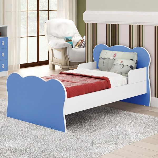 Mini Cama Infantil com Proteção Lateral Arco-íris Azul/Branco
