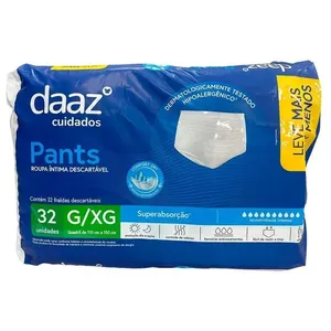 Roupa Íntima Descartável Adulto Geriátrica Daaz Pants Tamanho G/XG 32 Unidades