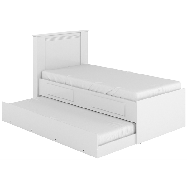 Cama de Solteiro com Auxiliar, MDP/MDF, 2 Gavetas - Maia Branco