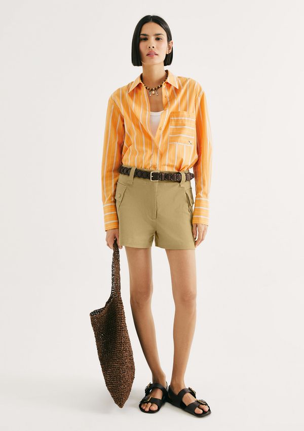 Shorts Feminino Evasê Em Gabardine - Caqui 042