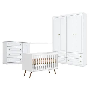 Quarto De Bebê Americano 4 Portas Com Berço Americano Q Encanto 3820 Retrô Branco Acetinado - Qmovi - Henn