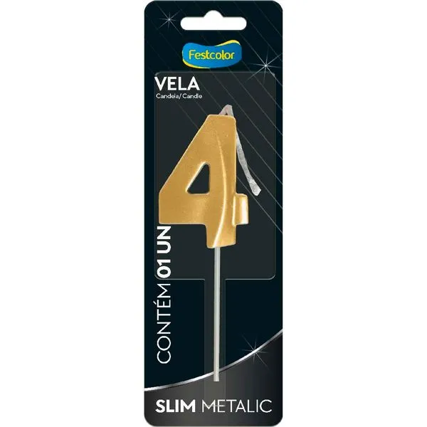 Vela Slim Metallic Nº4 Festcolor Ouro (MP)
