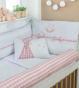 Kit Berço Xadrez Borboleta com 5 peças Rose