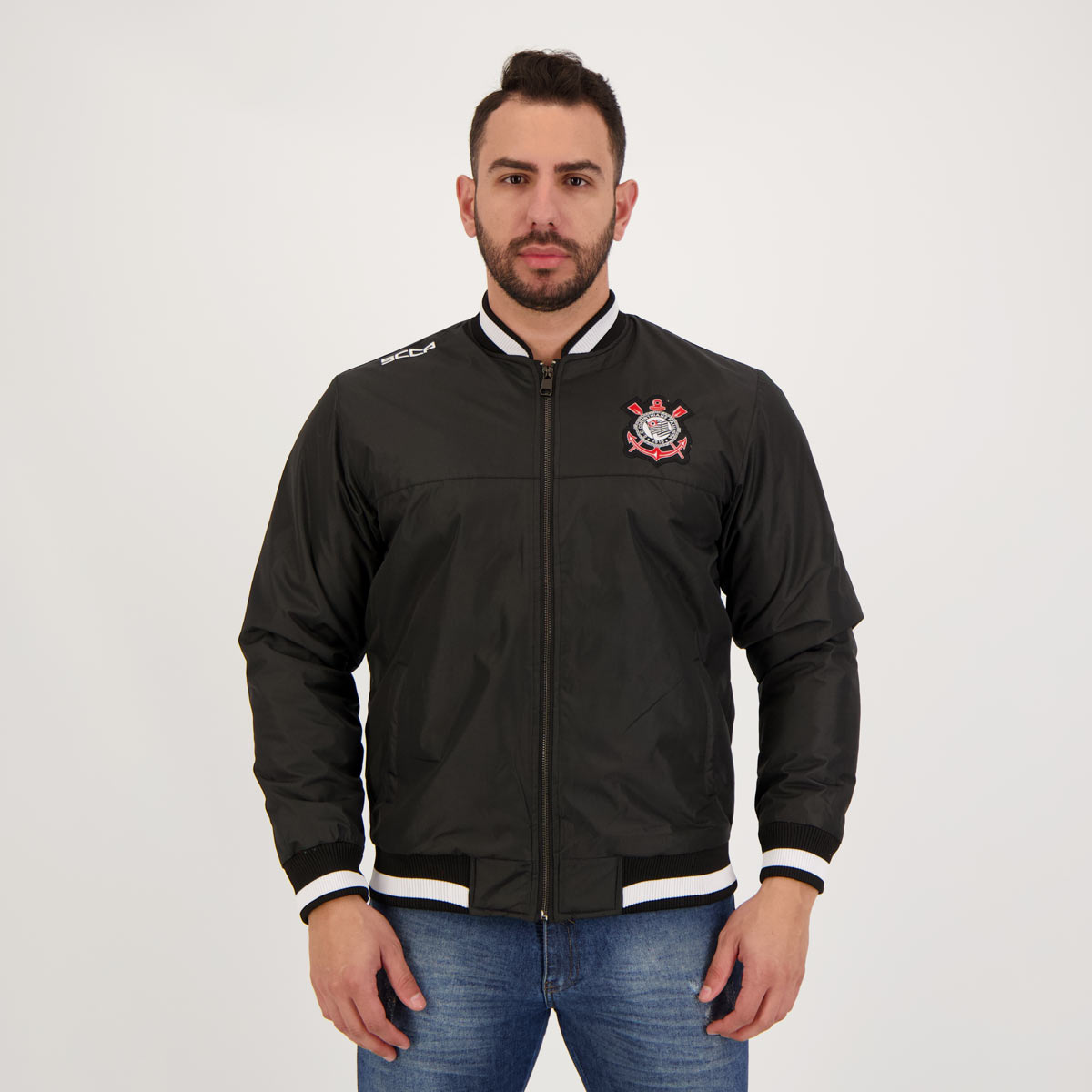 Jaqueta Corinthians Bomber Vintage Preta e Branca