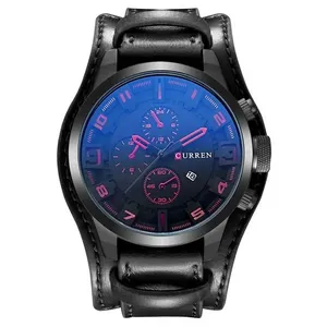 Relógio Esportivo Masculino Curren Pulseira de Couro Vermelho Estilo Casual para Uso Diário Relógio Masculino Curren Esportivo Pulseira de Couro Vermelho Elegante para Dia a Dia