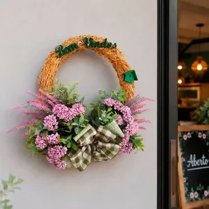 Guirlanda Decorativa Bem-vindo Flores Artificiais com Laço Poliéster e Arco Palha 40cm Roxo Guirlanda Decorativa Bem-vindo Flores Artificiais Laço Poliéster 40cm Roxo