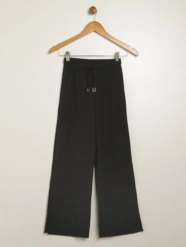 Calça Wide Leg Texturizada Juvenil Para Menina- PRETO 16