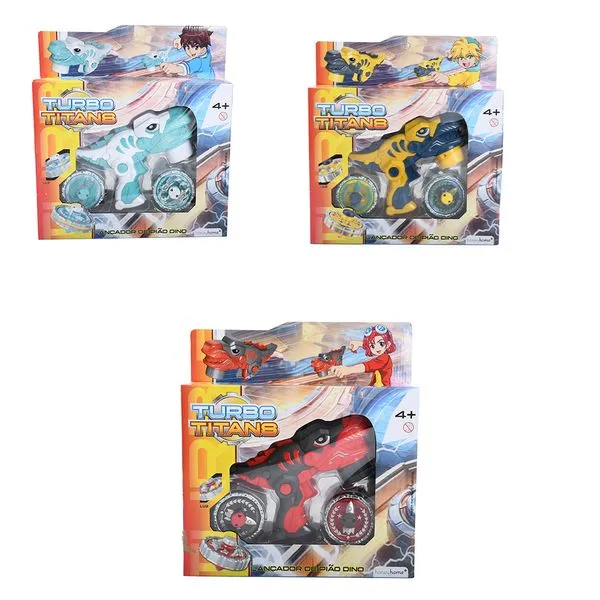 Lançador de Pião Batalha Dinossauro Turbo Titans Plástico 3 Peças LM3216 - honeyhome