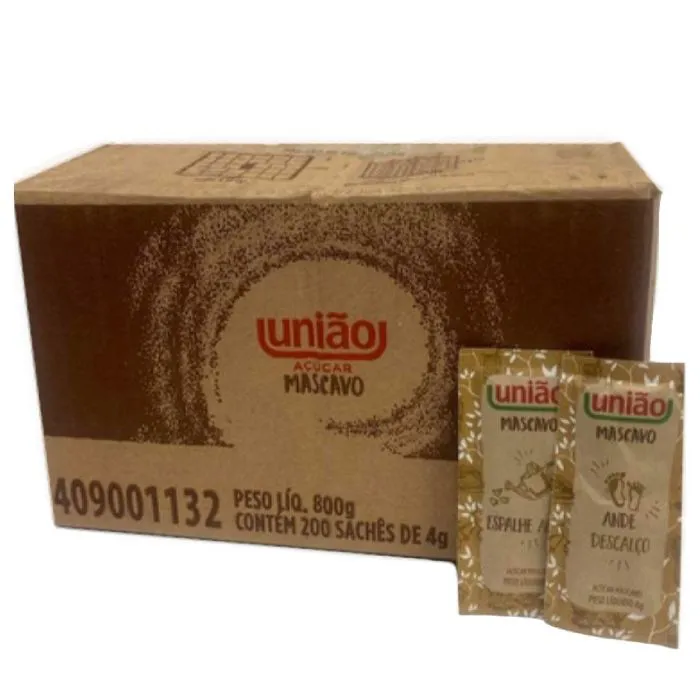 Açúcar Mascavo Sachet União 4g contendo 200 unidades