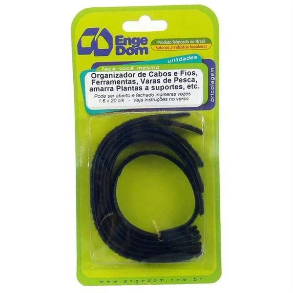 Organizador de Cabos, Fios e Ferramentas 1,6 x 20cm Preto - 3711 - ENGEDOM