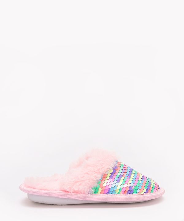 pantufa chinelo infantil pelúcia paetê rosa 27-28