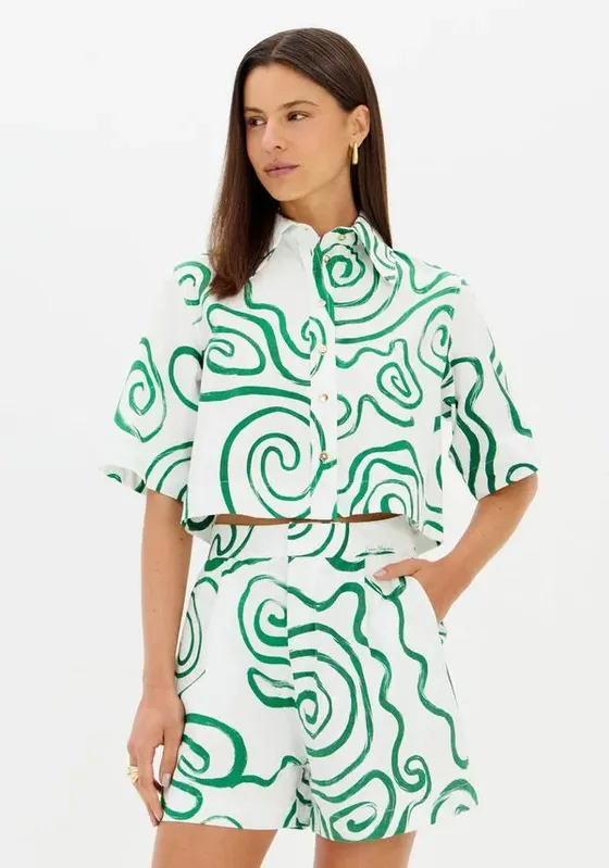 Camisa Estampada Com Mangas Curtas Branco M