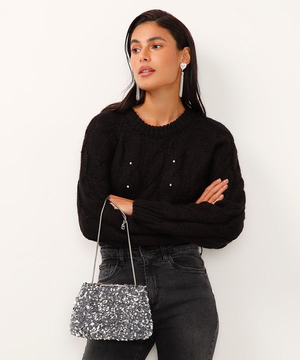 suéter de tricot com brilhos preto P