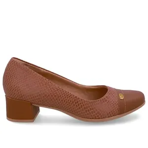 Scarpin Couro Marrom Canela Bico Quadrado 35