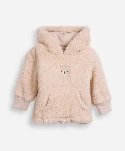 blusão infantil de sherpa bordado urso com capuz bege 3
