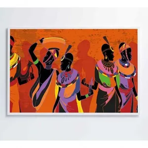 Quadro Mulheres Africanas Em Vestidos Coloridos Medidas 60x40 Cm Impressão Vidro Acrílico