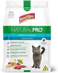 Ração Baw Waw Natural Pró Gato Castrado Carne e Arroz 1kg